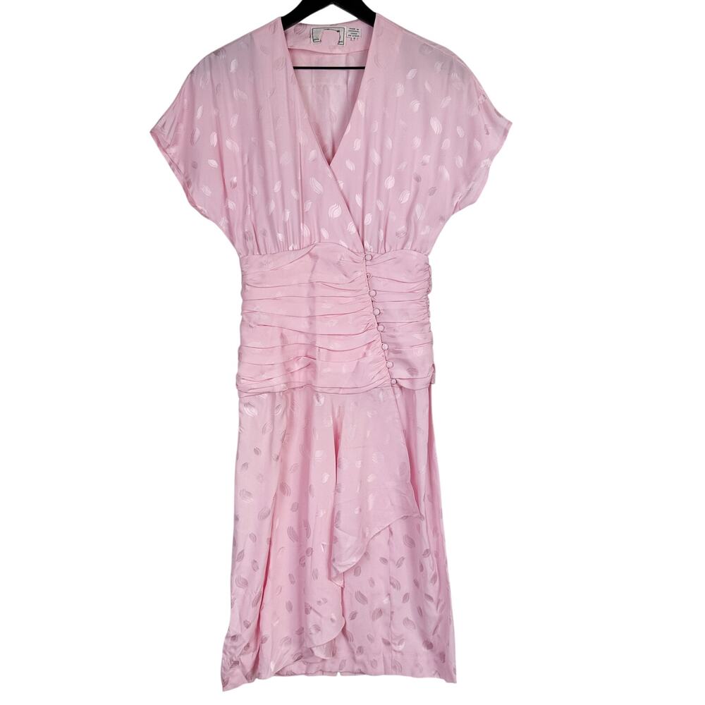 Vtg 80s Pia Rucci 100% Silk Blouson Midi Light Pink Dress - 8 (Fits XS)